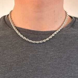 Silver Rope Chain Necklace 5mm 20 Inch Unisex Y2K Streetwear Jewelry
